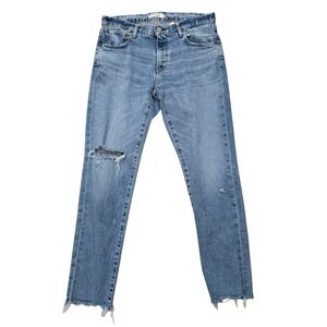 MOUSSY Vintage Blue Denim Distressed High Rise Straight Leg Jeans Size 28‎